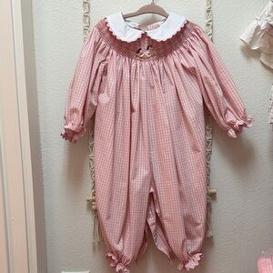 Classic Pink Gingham Smocked Baby One-Piece Bodysuit